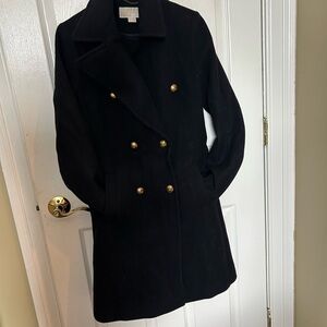 Michael Kors Black Pea Coat with Gold Buttons